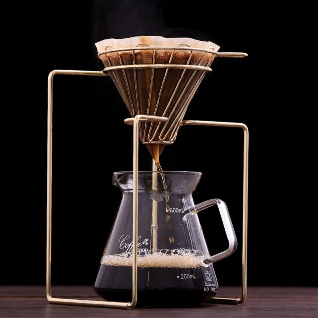 Rare steampunk coffee filter stand with filter basket