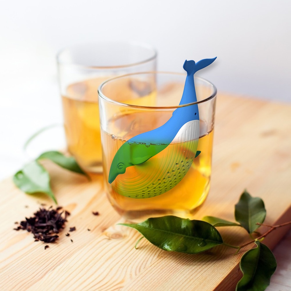 Cute tea infuser loose tea leaf strainer herbal spice silicone filter diffuser teaware whale shaped tea strainers & tea infusers