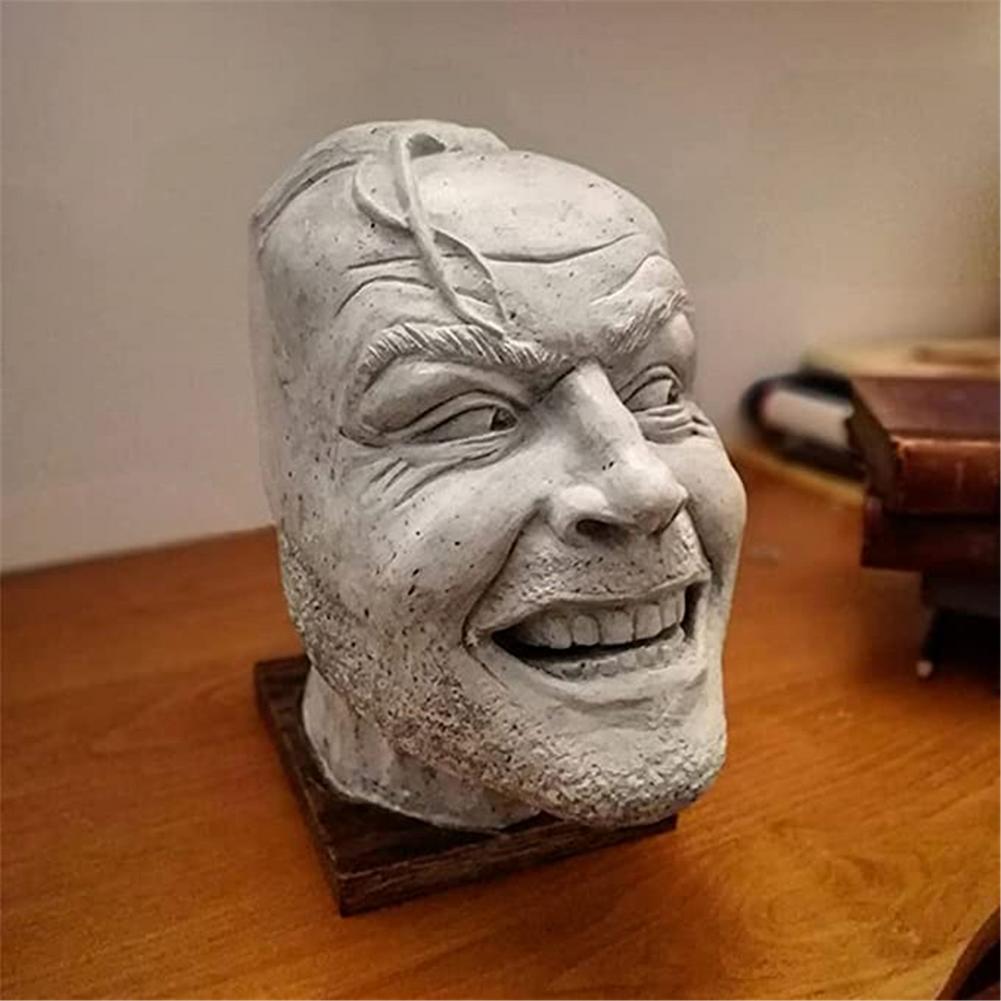 Human head resin desktop ornament book shelf sculpture of the shining bookend library here's johnny sculpture