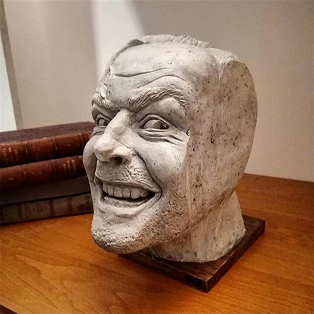 Human head resin desktop ornament book shelf sculpture of the shining bookend library here's johnny sculpture