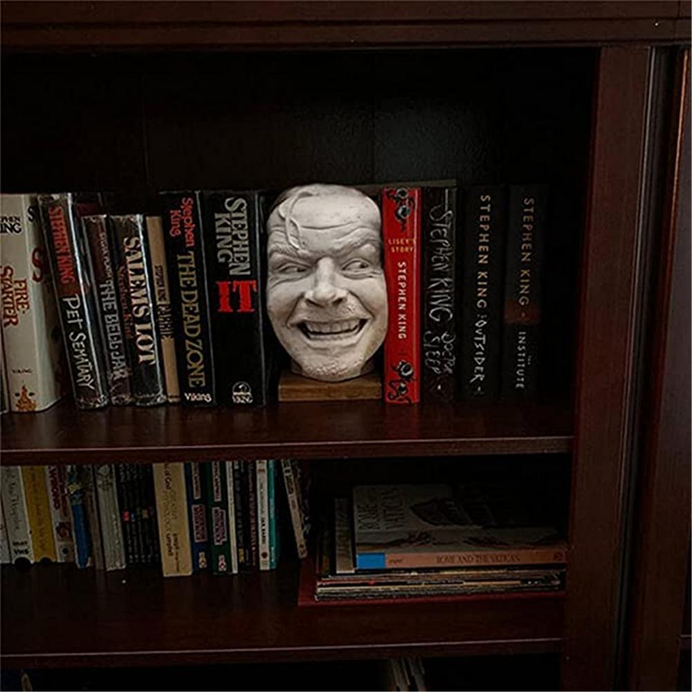 Human head resin desktop ornament book shelf sculpture of the shining bookend library here's johnny sculpture