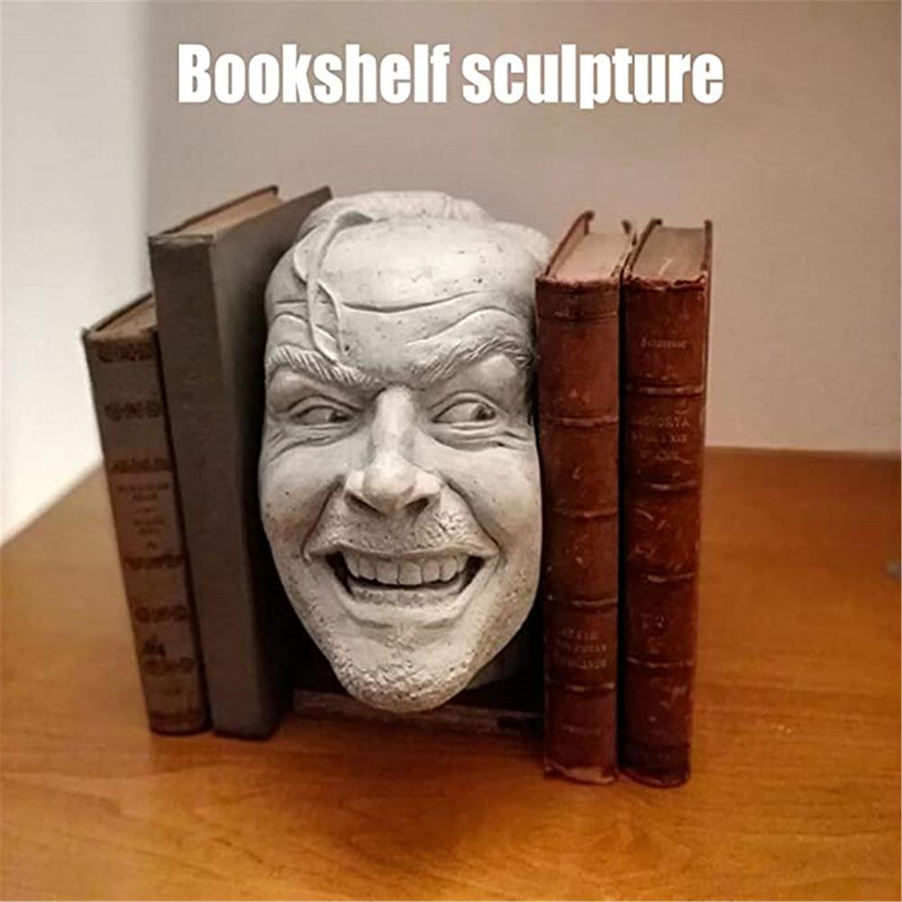 Human head resin desktop ornament book shelf sculpture of the shining bookend library here's johnny sculpture