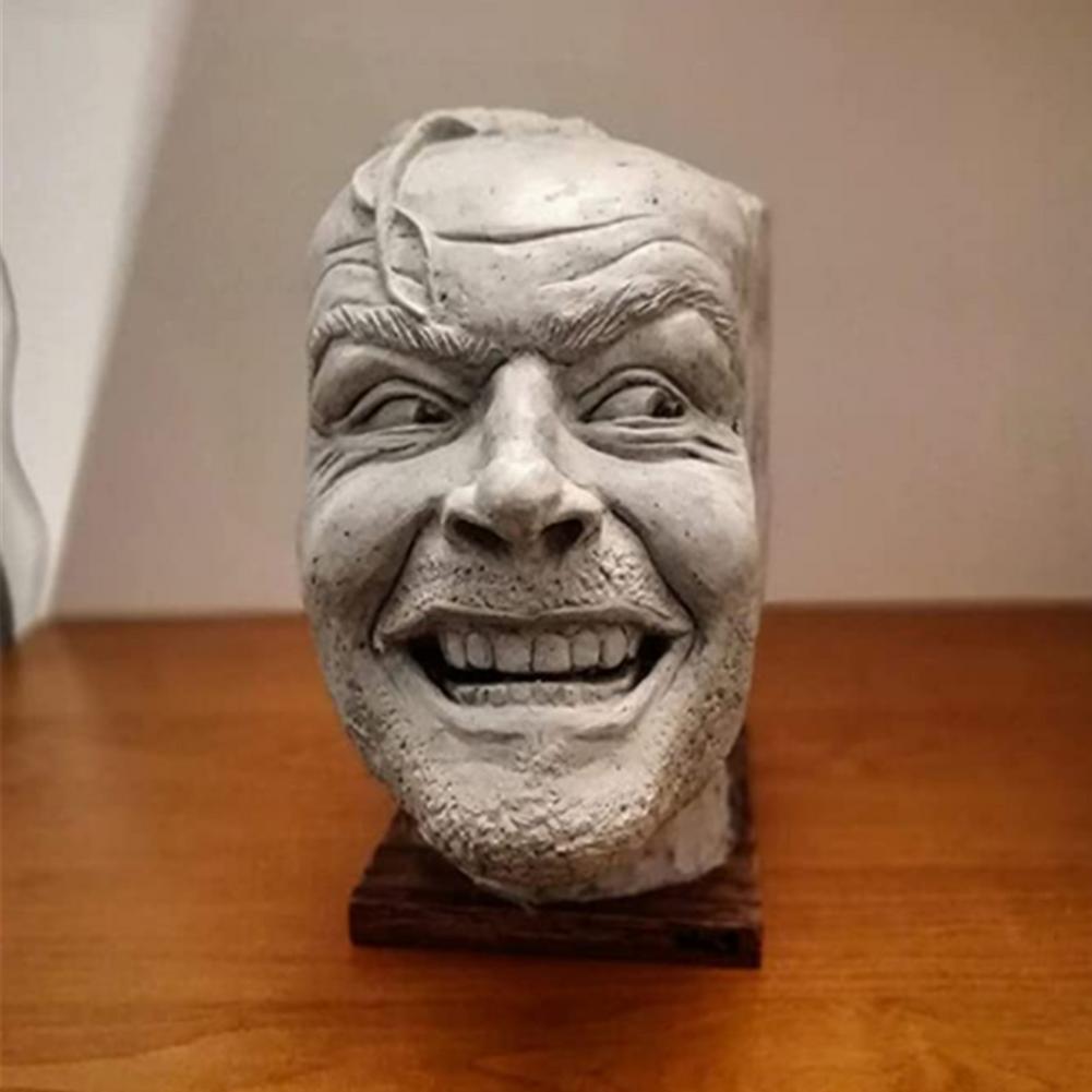 Human head resin desktop ornament book shelf sculpture of the shining bookend library here's johnny sculpture