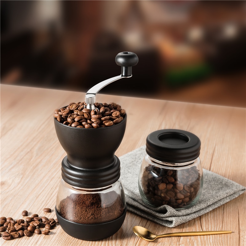 Manual coffee mill grinder with ceramic burrs,hand coffee mill coffee bean grinder burr portable cafe coffee pot bean mill maker