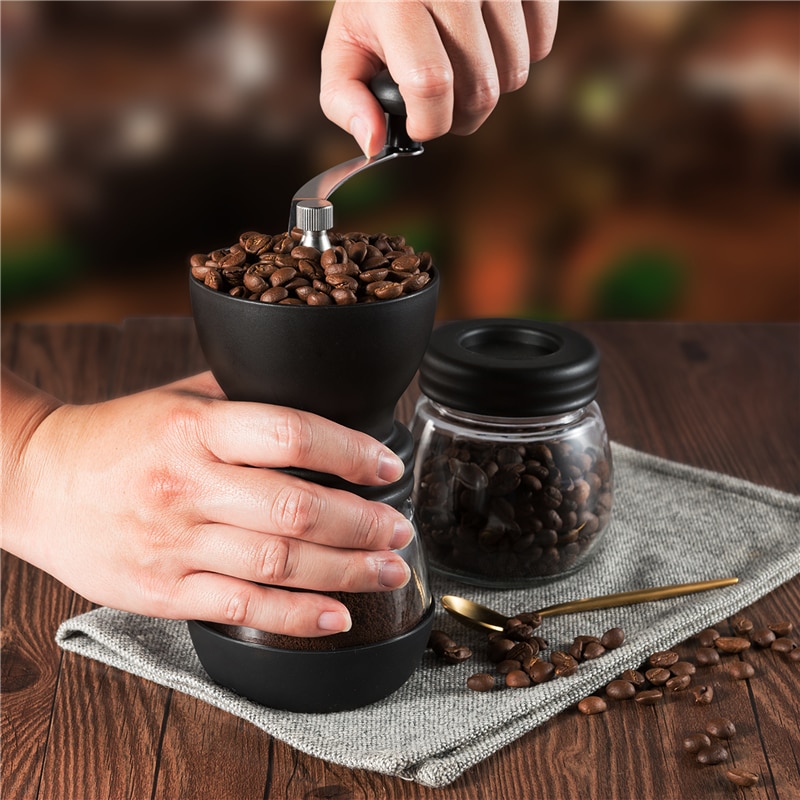 Manual coffee mill grinder with ceramic burrs,hand coffee mill coffee bean grinder burr portable cafe coffee pot bean mill maker