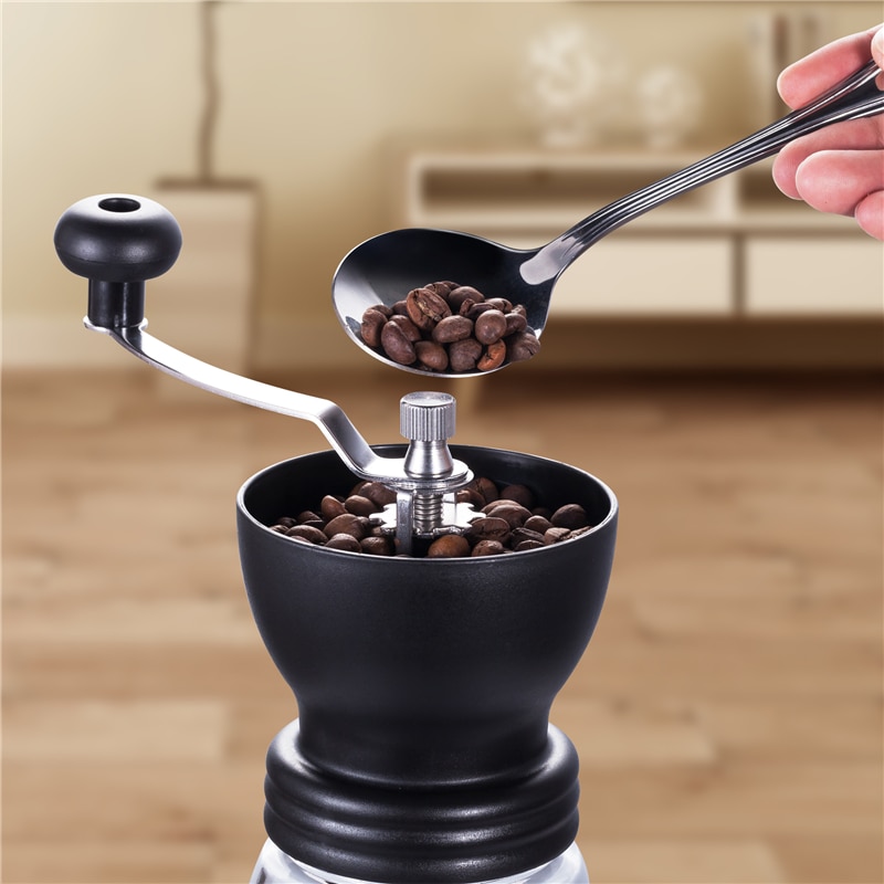 Manual Coffee Mill Grinder with Ceramic Burrs,Hand Coffee Mill Coffee Bean Grinder Burr Portable Cafe Coffee Pot Bean Mill MakeR