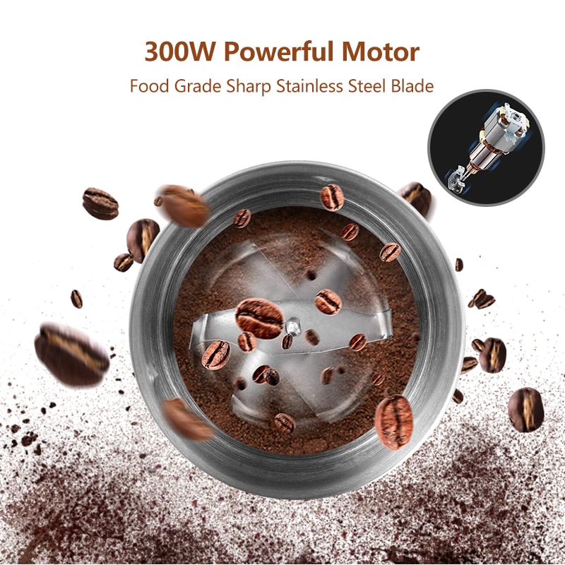 Biolomix 2-in-1 wet and dry double cups 300w electric spices and coffee bean grinder stainless steel body and miller blades