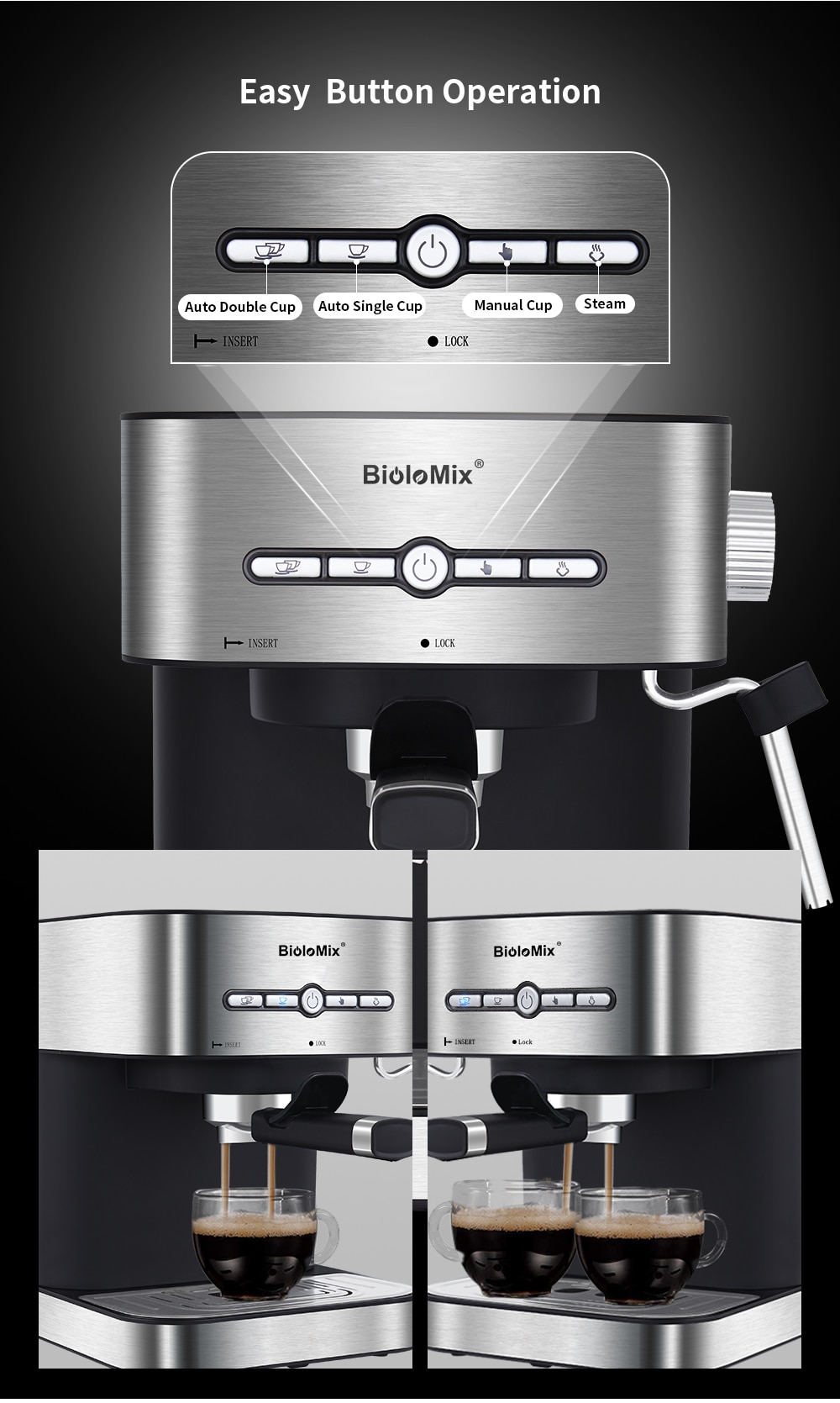 Semi automatic espresso coffee maker with hot steam