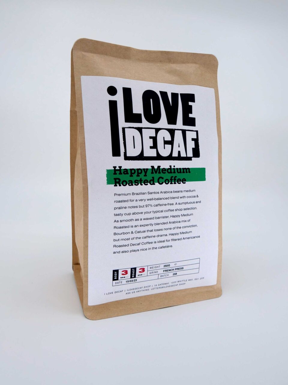 Happy medium roast decaf coffee 250g scaled