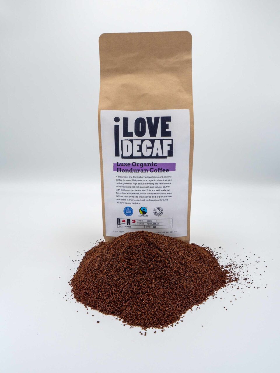 Luxe organic ground decaf coffee scaled