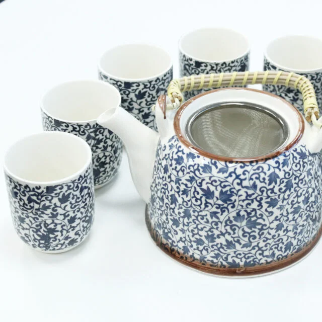 William Morris Style Blue Print Ceramic Teapot Set