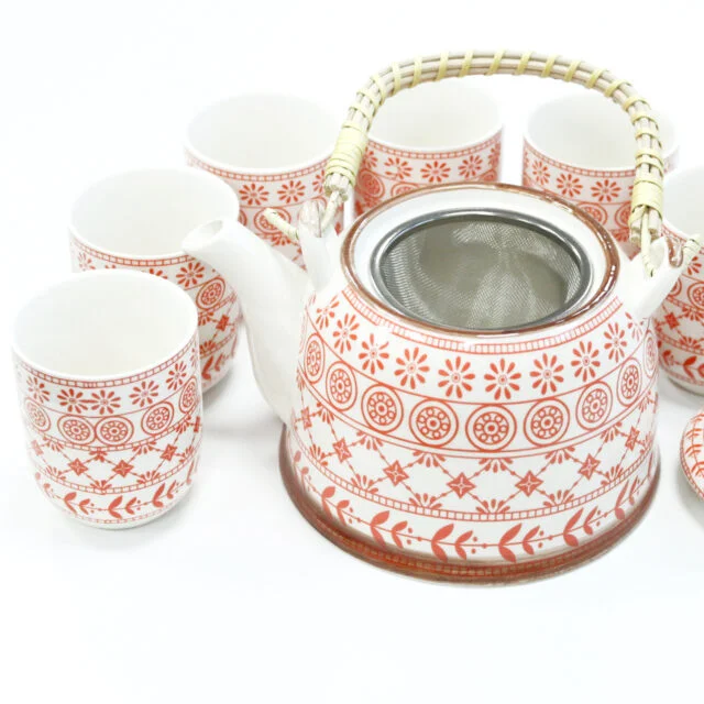 19th Century Inspired Amber Coloured Print Teapot Set