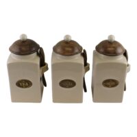 Farmhouse Ceramic Tea Coffee Sugar Canisters with Spoons - Image 2