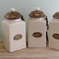 Farmhouse Ceramic Tea Coffee Sugar Canisters with Spoons - Image 4