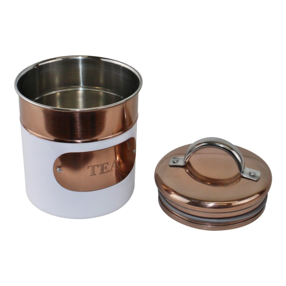 Sturdy White Metal Tea Coffee Sugar Canisters - Image 2