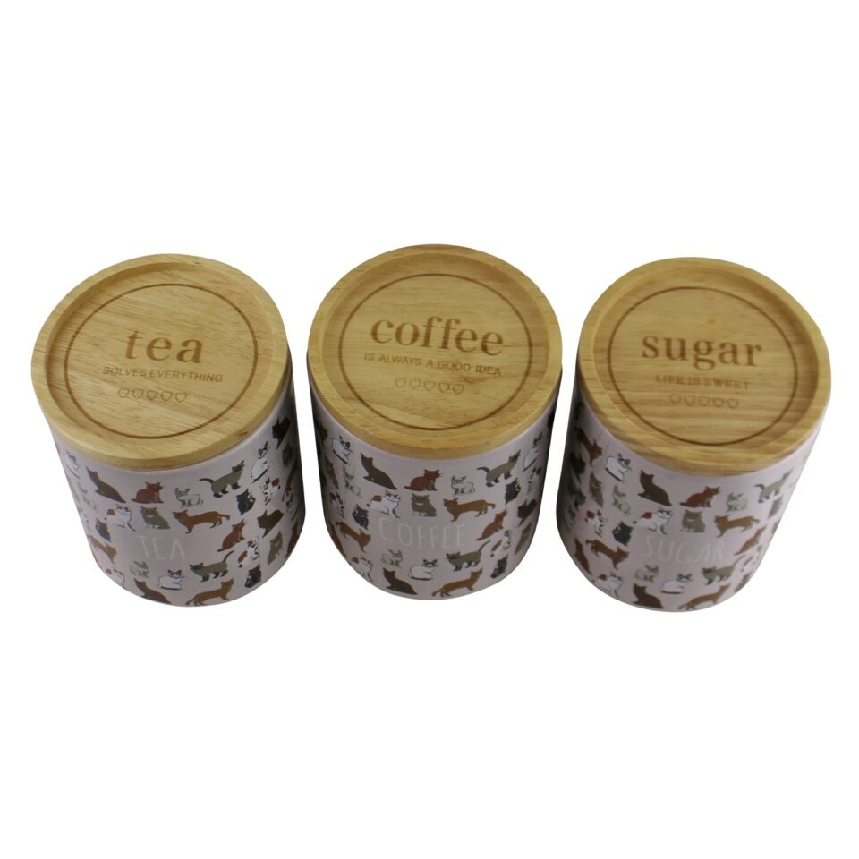 Cat Print Decaf Tea Coffee Sugar Canisters - Image 2