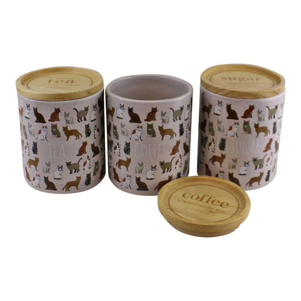Cat Print Decaf Tea Coffee Sugar Canisters - Image 3