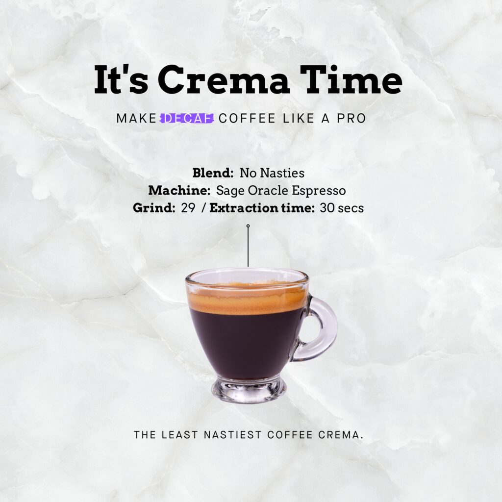50% decaf coffee crema and grind advice